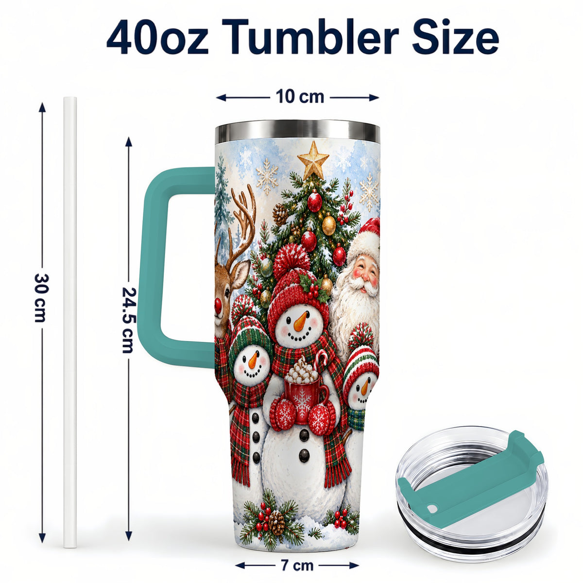 #pl[40oz|Green] Santa Snowman 40oz Tumbler, Christmas Friends Stainless Steel Travel Cup