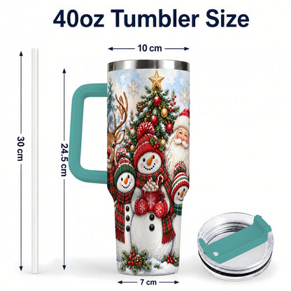 #pl[40oz|Green] Santa Snowman 40oz Tumbler, Christmas Friends Stainless Steel Travel Cup