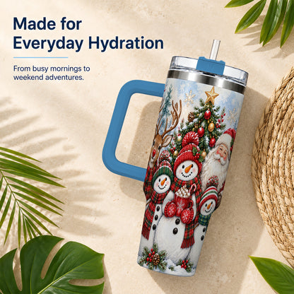 #pl[40oz|Blue] Santa Snowman 40oz Tumbler, Christmas Friends Stainless Steel Travel Cup