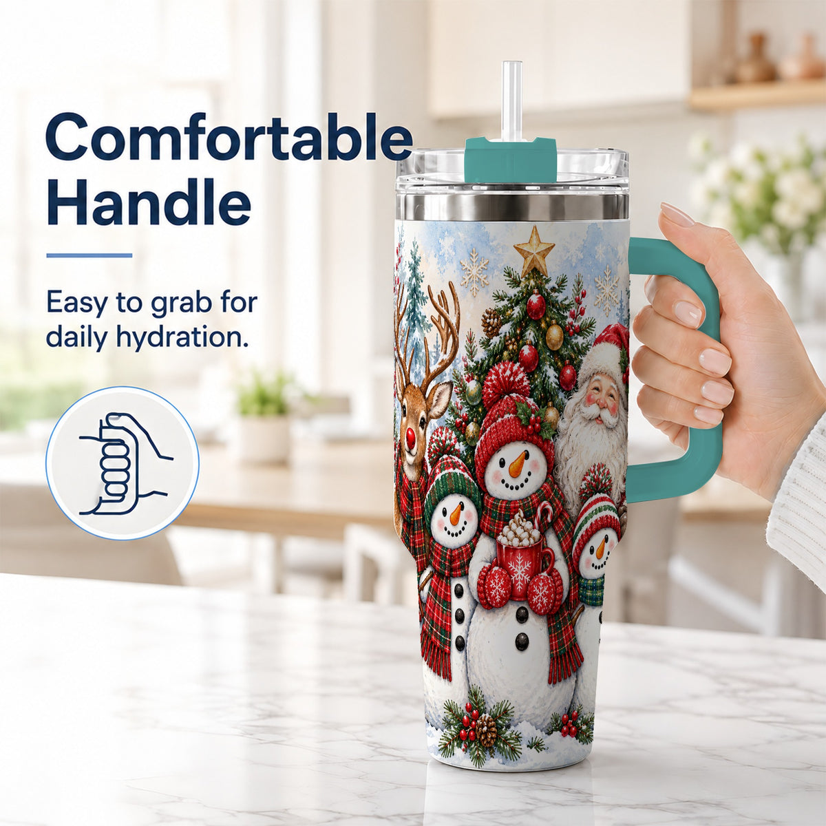 #pl[40oz|Green] Santa Snowman 40oz Tumbler, Christmas Friends Stainless Steel Travel Cup