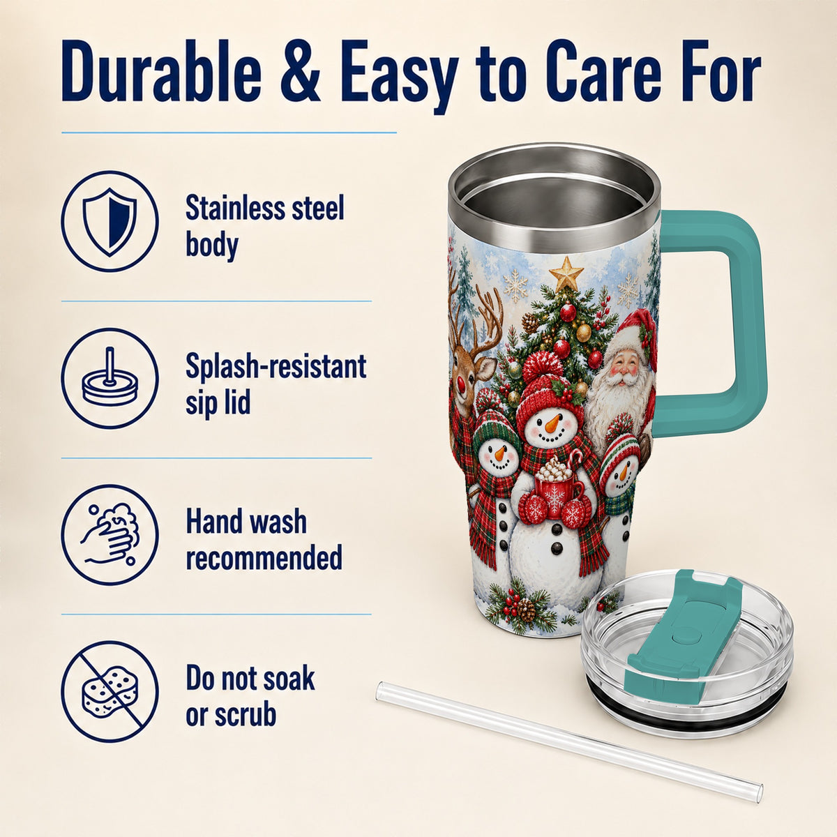 #pl[40oz|Green] Santa Snowman 40oz Tumbler, Christmas Friends Stainless Steel Travel Cup