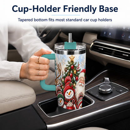 #pl[40oz|Green] Santa Snowman 40oz Tumbler, Christmas Friends Stainless Steel Travel Cup