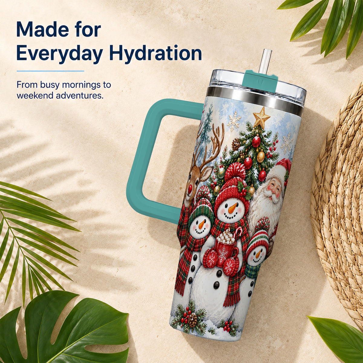 #pl[40oz|Green] Santa Snowman 40oz Tumbler, Christmas Friends Stainless Steel Travel Cup