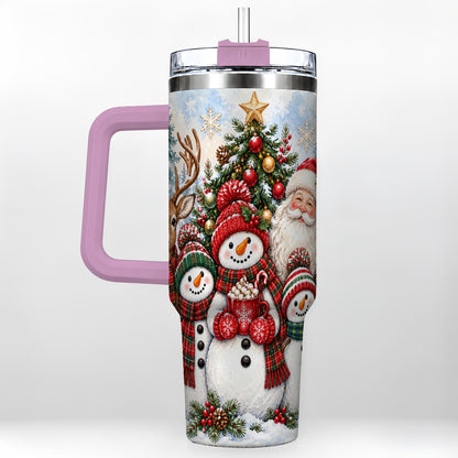 #pl[40oz|Pink] Santa Snowman 40oz Tumbler, Christmas Friends Stainless Steel Travel Cup