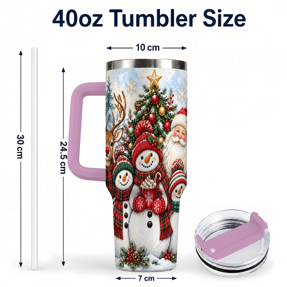 #pl[40oz|Pink] Santa Snowman 40oz Tumbler, Christmas Friends Stainless Steel Travel Cup