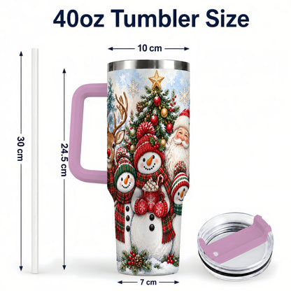 #pl[40oz|Pink] Santa Snowman 40oz Tumbler, Christmas Friends Stainless Steel Travel Cup