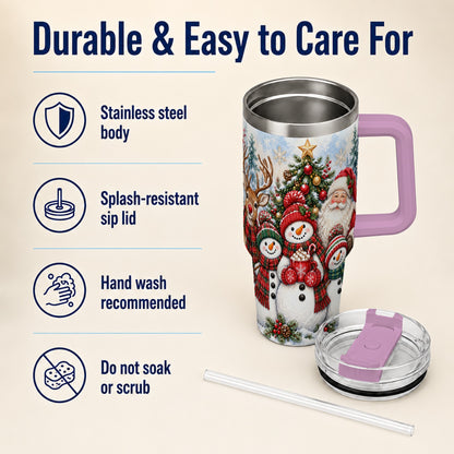 #pl[40oz|Pink] Santa Snowman 40oz Tumbler, Christmas Friends Stainless Steel Travel Cup
