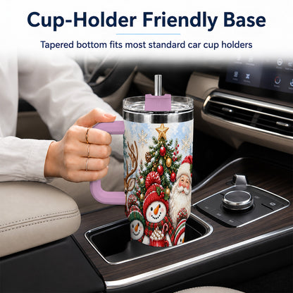 #pl[40oz|Pink] Santa Snowman 40oz Tumbler, Christmas Friends Stainless Steel Travel Cup