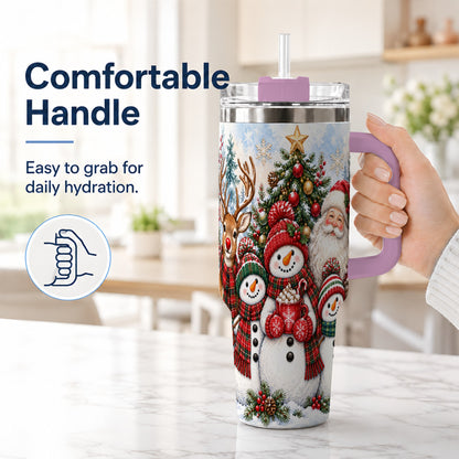 #pl[40oz|Pink] Santa Snowman 40oz Tumbler, Christmas Friends Stainless Steel Travel Cup