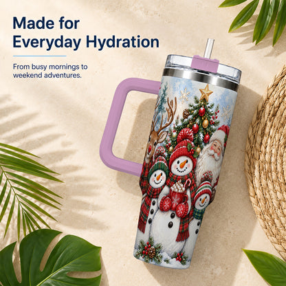 #pl[40oz|Pink] Santa Snowman 40oz Tumbler, Christmas Friends Stainless Steel Travel Cup