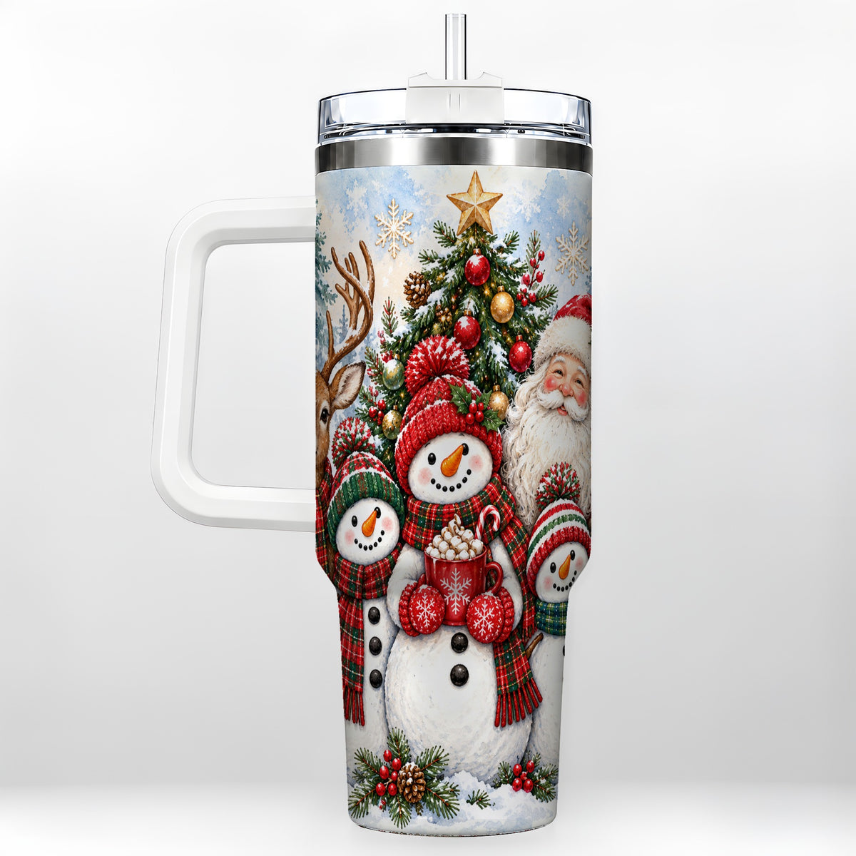 Santa Snowman 40oz Tumbler, Christmas Friends Stainless Steel Travel Cup