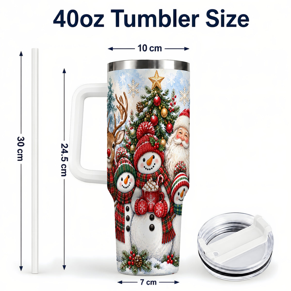 #pl[40oz|White] Santa Snowman 40oz Tumbler, Christmas Friends Stainless Steel Travel Cup