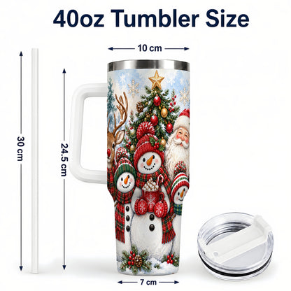 #pl[40oz|White] Santa Snowman 40oz Tumbler, Christmas Friends Stainless Steel Travel Cup