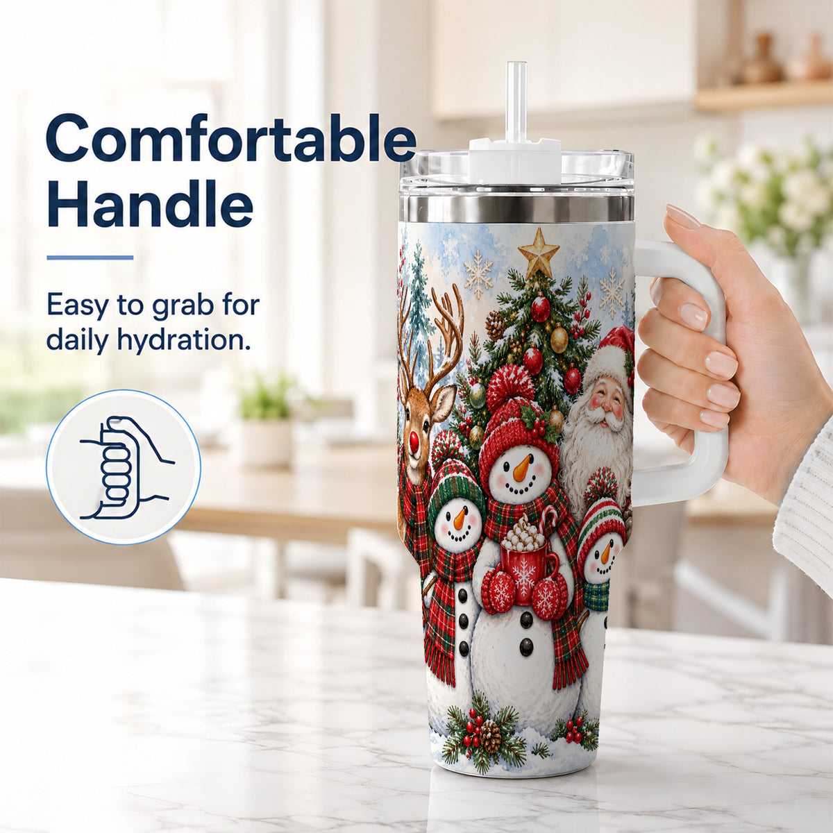 #pl[40oz|White] Santa Snowman 40oz Tumbler, Christmas Friends Stainless Steel Travel Cup