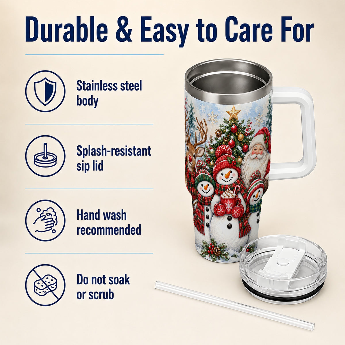 #pl[40oz|White] Santa Snowman 40oz Tumbler, Christmas Friends Stainless Steel Travel Cup