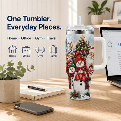 #pl[40oz|White] Santa Snowman 40oz Tumbler, Christmas Friends Stainless Steel Travel Cup