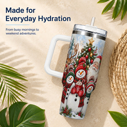 #pl[40oz|White] Santa Snowman 40oz Tumbler, Christmas Friends Stainless Steel Travel Cup