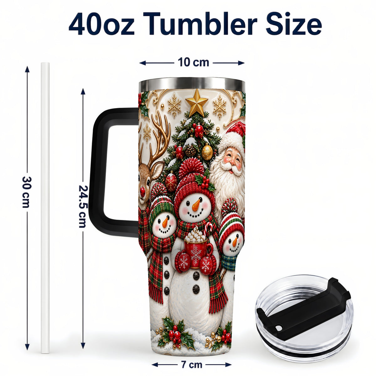 #pl[40oz|Black] Santa Snowman 40oz Tumbler with Handle, Christmas Travel Cup