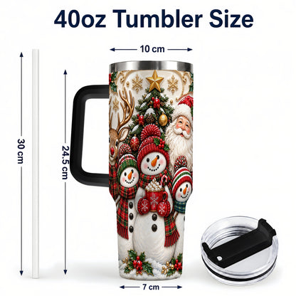 #pl[40oz|Black] Santa Snowman 40oz Tumbler with Handle, Christmas Travel Cup