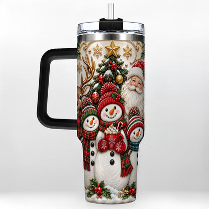 #pl[40oz|Black] Santa Snowman 40oz Tumbler with Handle, Christmas Travel Cup