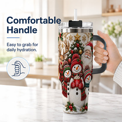 #pl[40oz|Black] Santa Snowman 40oz Tumbler with Handle, Christmas Travel Cup