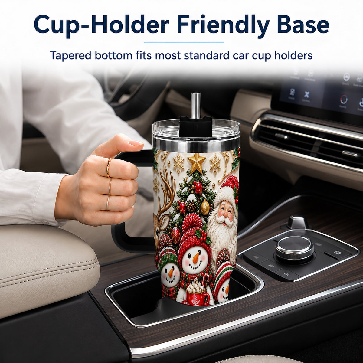 #pl[40oz|Black] Santa Snowman 40oz Tumbler with Handle, Christmas Travel Cup
