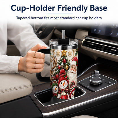 #pl[40oz|Black] Santa Snowman 40oz Tumbler with Handle, Christmas Travel Cup
