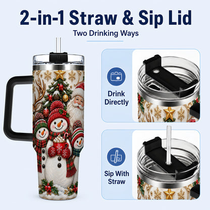 #pl[40oz|Black] Santa Snowman 40oz Tumbler with Handle, Christmas Travel Cup
