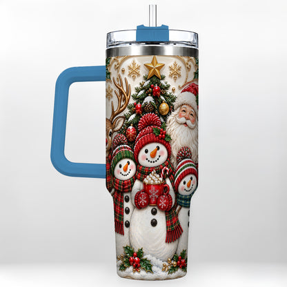 #pl[40oz|Blue] Santa Snowman 40oz Tumbler with Handle, Christmas Travel Cup