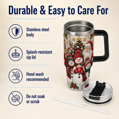 #pl[40oz|Black] Santa Snowman 40oz Tumbler with Handle, Christmas Travel Cup