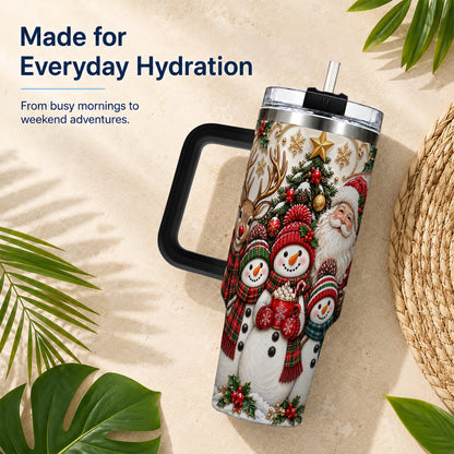 #pl[40oz|Black] Santa Snowman 40oz Tumbler with Handle, Christmas Travel Cup
