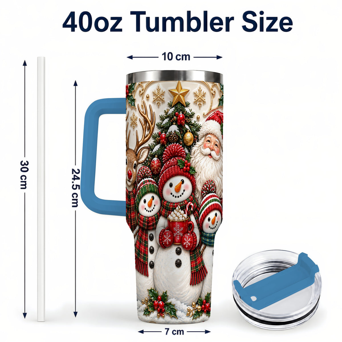 #pl[40oz|Blue] Santa Snowman 40oz Tumbler with Handle, Christmas Travel Cup