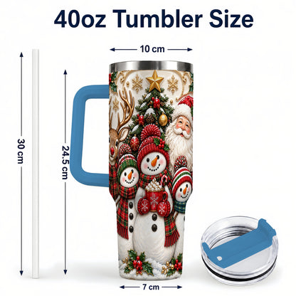 #pl[40oz|Blue] Santa Snowman 40oz Tumbler with Handle, Christmas Travel Cup