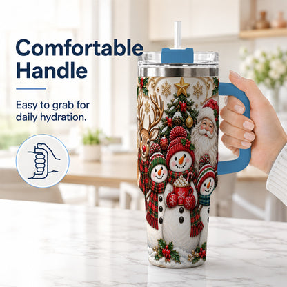 #pl[40oz|Blue] Santa Snowman 40oz Tumbler with Handle, Christmas Travel Cup
