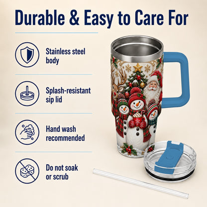 #pl[40oz|Blue] Santa Snowman 40oz Tumbler with Handle, Christmas Travel Cup