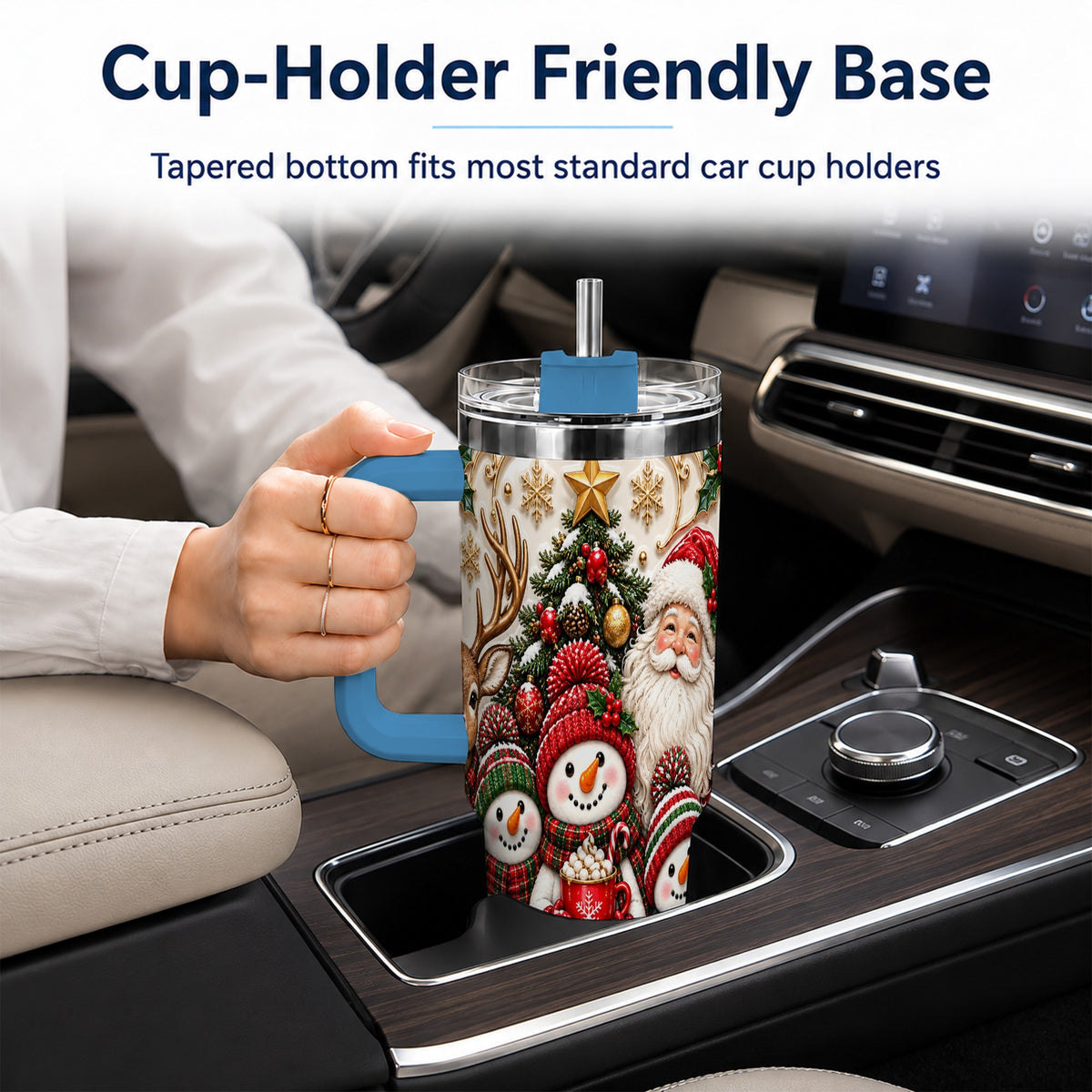 #pl[40oz|Blue] Santa Snowman 40oz Tumbler with Handle, Christmas Travel Cup