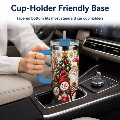 #pl[40oz|Blue] Santa Snowman 40oz Tumbler with Handle, Christmas Travel Cup
