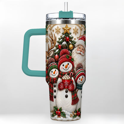 #pl[40oz|Green] Santa Snowman 40oz Tumbler with Handle, Christmas Travel Cup