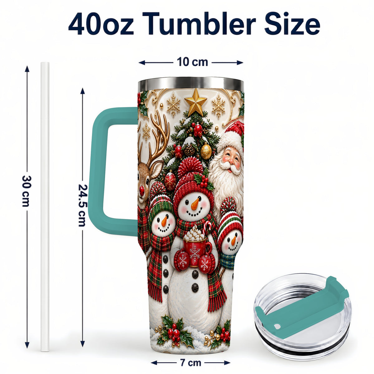 #pl[40oz|Green] Santa Snowman 40oz Tumbler with Handle, Christmas Travel Cup