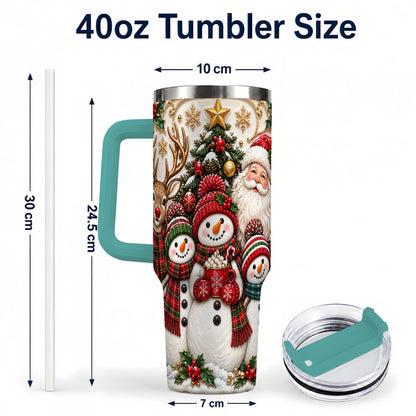 #pl[40oz|Green] Santa Snowman 40oz Tumbler with Handle, Christmas Travel Cup