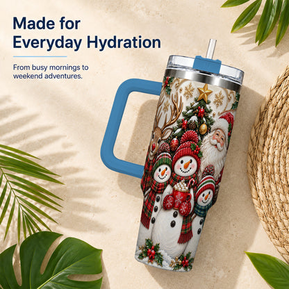 #pl[40oz|Blue] Santa Snowman 40oz Tumbler with Handle, Christmas Travel Cup