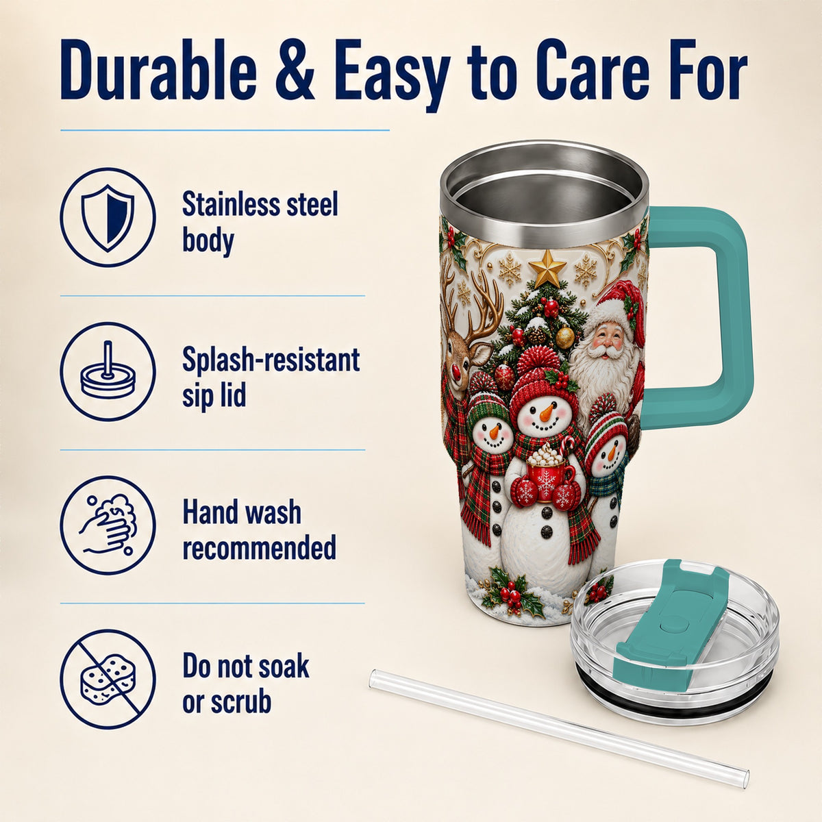 #pl[40oz|Green] Santa Snowman 40oz Tumbler with Handle, Christmas Travel Cup