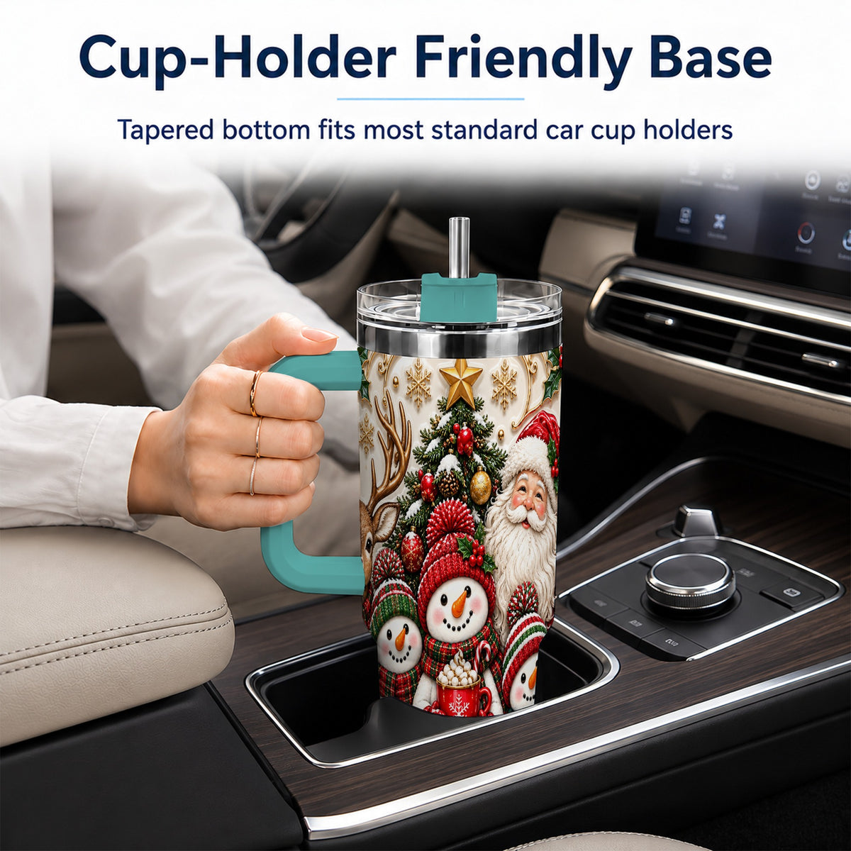 #pl[40oz|Green] Santa Snowman 40oz Tumbler with Handle, Christmas Travel Cup
