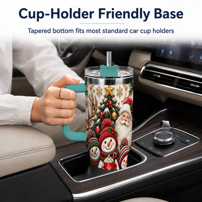 #pl[40oz|Green] Santa Snowman 40oz Tumbler with Handle, Christmas Travel Cup