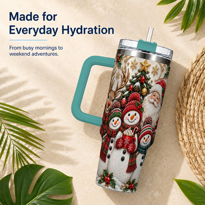#pl[40oz|Green] Santa Snowman 40oz Tumbler with Handle, Christmas Travel Cup