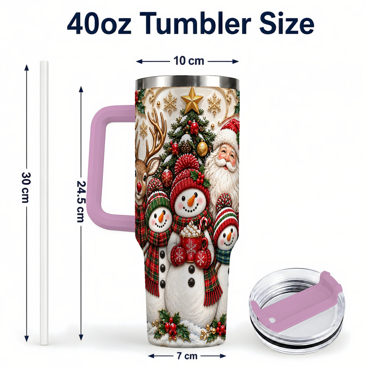 #pl[40oz|Pink] Santa Snowman 40oz Tumbler with Handle, Christmas Travel Cup