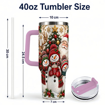 #pl[40oz|Pink] Santa Snowman 40oz Tumbler with Handle, Christmas Travel Cup