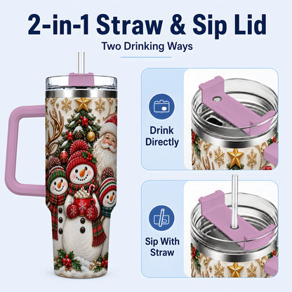 #pl[40oz|Pink] Santa Snowman 40oz Tumbler with Handle, Christmas Travel Cup