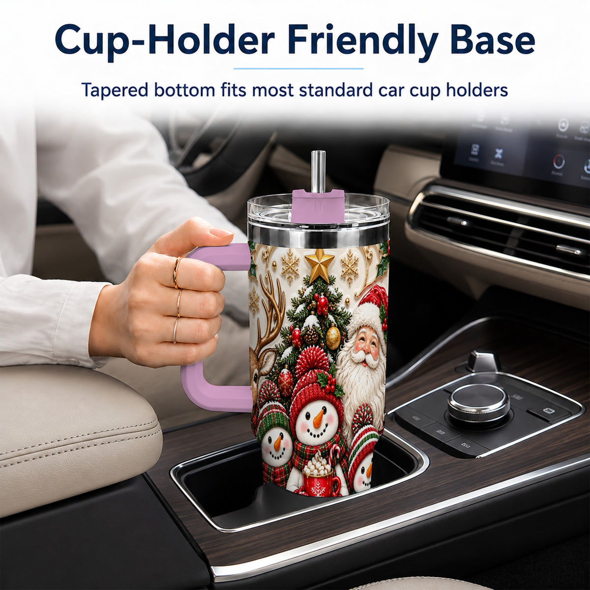 #pl[40oz|Pink] Santa Snowman 40oz Tumbler with Handle, Christmas Travel Cup