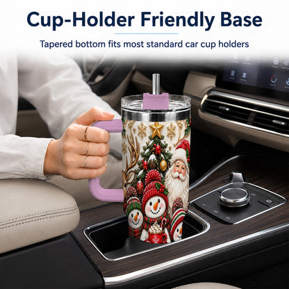 #pl[40oz|Pink] Santa Snowman 40oz Tumbler with Handle, Christmas Travel Cup